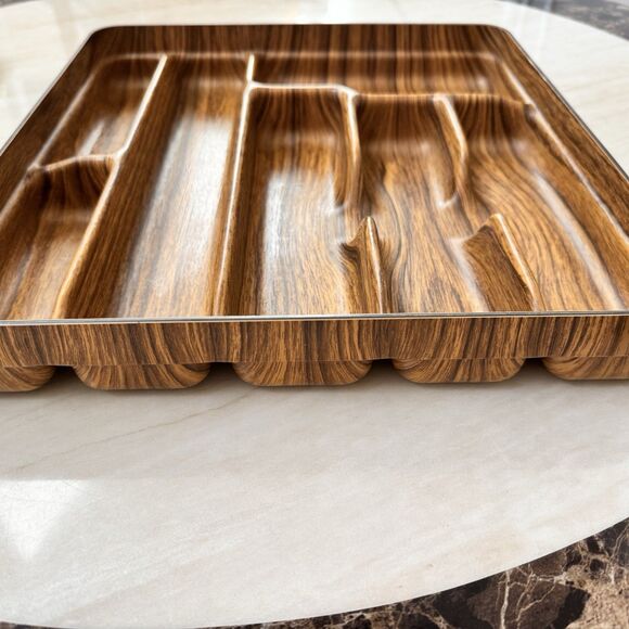 Vintage ROBEX Woodgrain Flatware Tray Utensils Organizer MCM Faux Wood Plastic - Picture 4 of 10